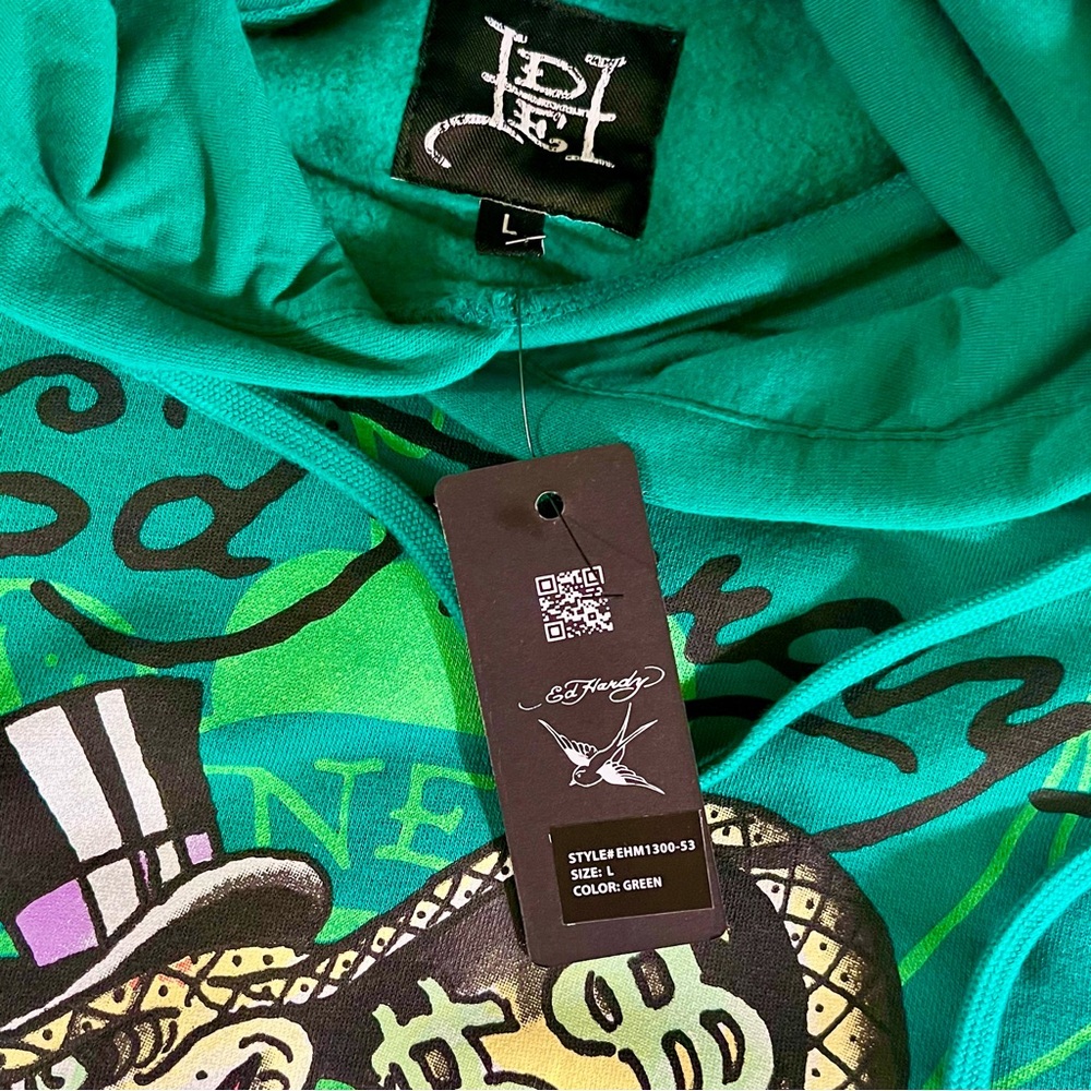 Ed Hardy Cobra Ace Hoodie Sweatshirt Size Large Green - Picture 8 of 14